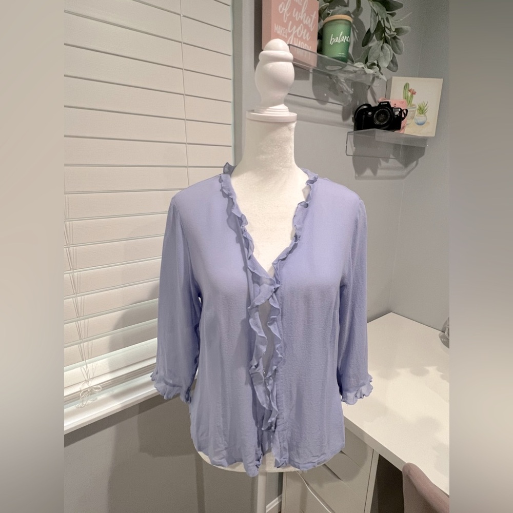 Vintage Christopher & Banks 100% Silk‎ Ruffle Trim Top - Picture 2 of 8